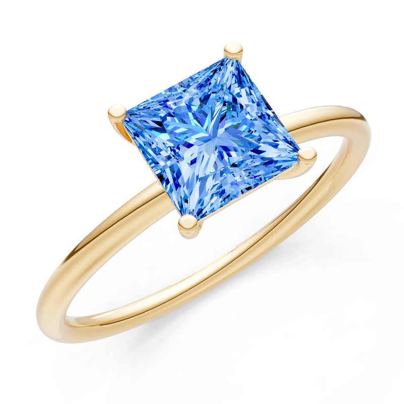 Swiss Blue Topaz 4 Prong Princess Cut Basket Classic Solitaire Engagement Ring