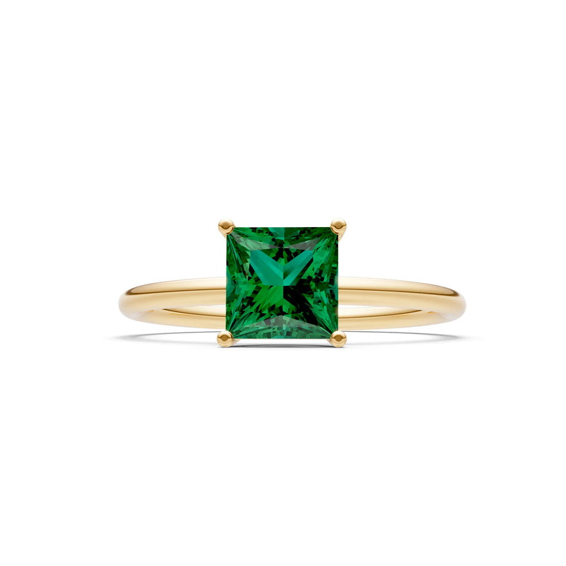 Emerald 4 Prong Princess Cut Basket Classic Solitaire Engagement Ring