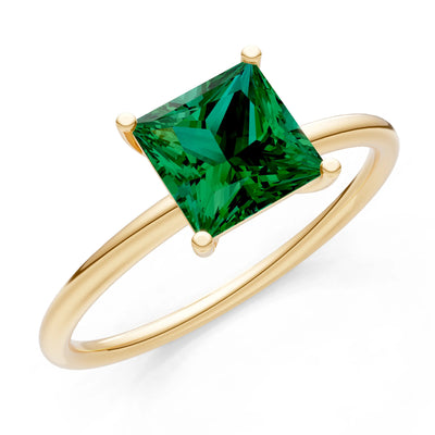 Emerald 4 Prong Princess Cut Basket Classic Solitaire Engagement Ring