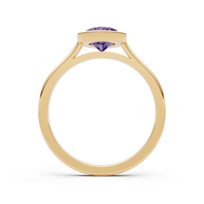 Amethyst Pear Shape Bezel Set Solitaire Ring