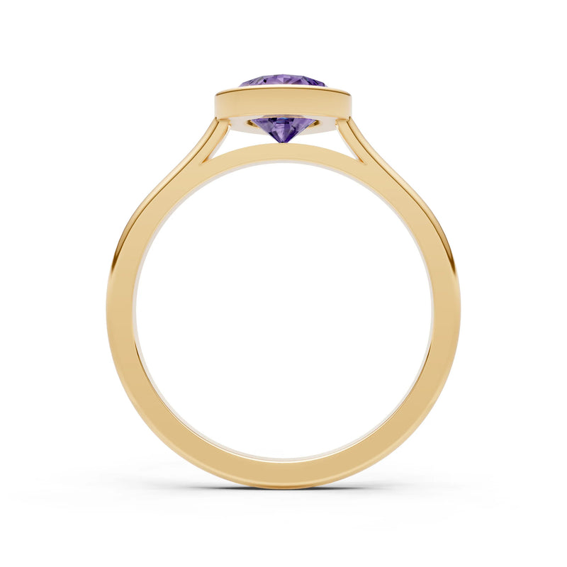 Amethyst Pear Shape Bezel Set Solitaire Ring
