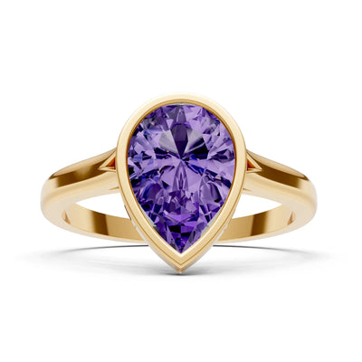 Amethyst Pear Shape Bezel Set Solitaire Ring