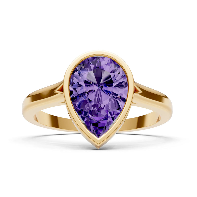 Amethyst Pear Shape Bezel Set Solitaire Ring