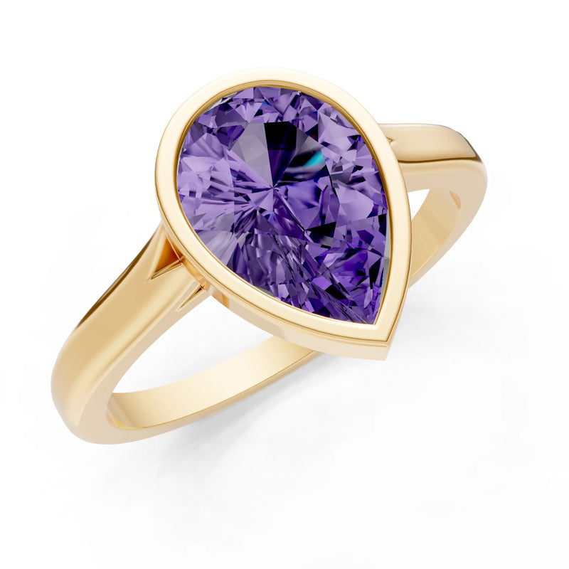 Amethyst Pear Shape Bezel Set Solitaire Ring