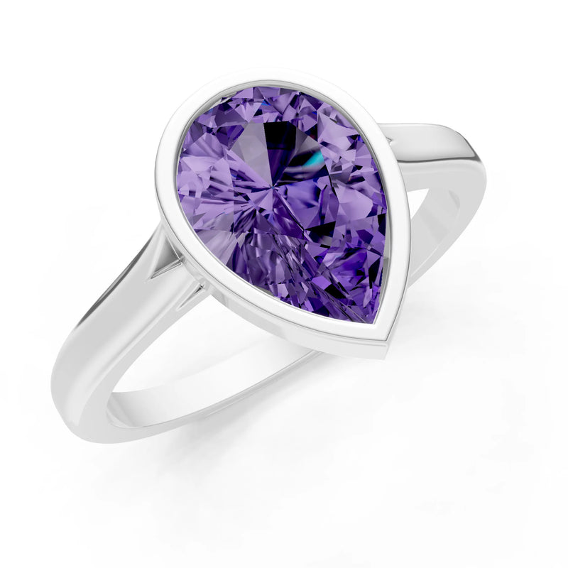 Amethyst Pear Shape Bezel Set Solitaire Ring