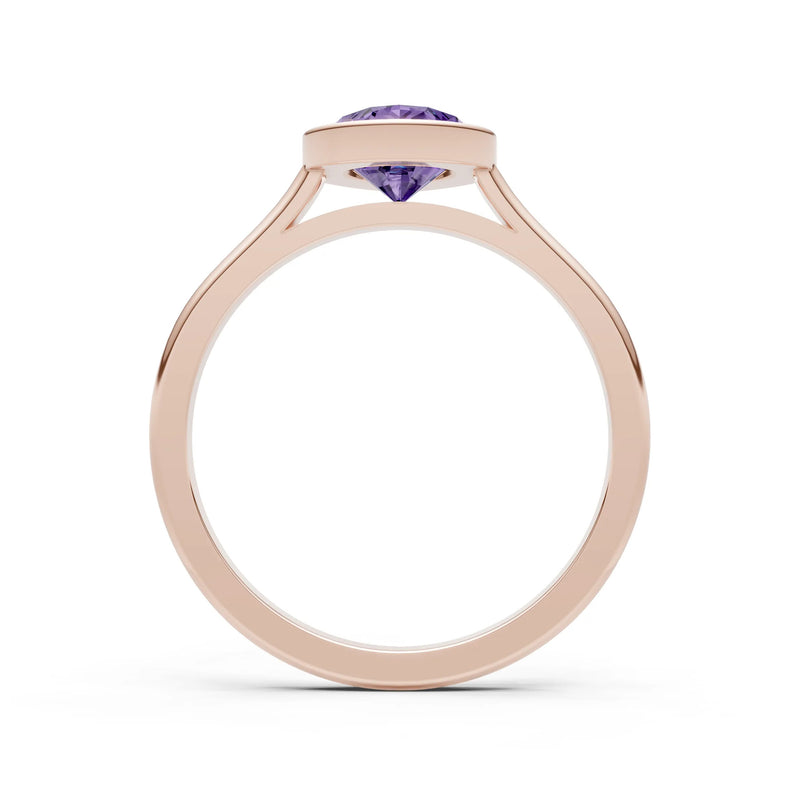 Amethyst Pear Shape Bezel Set Solitaire Ring