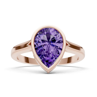 Amethyst Pear Shape Bezel Set Solitaire Ring