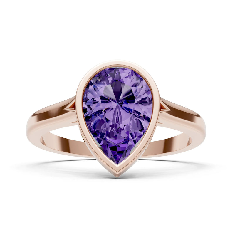 Amethyst Pear Shape Bezel Set Solitaire Ring