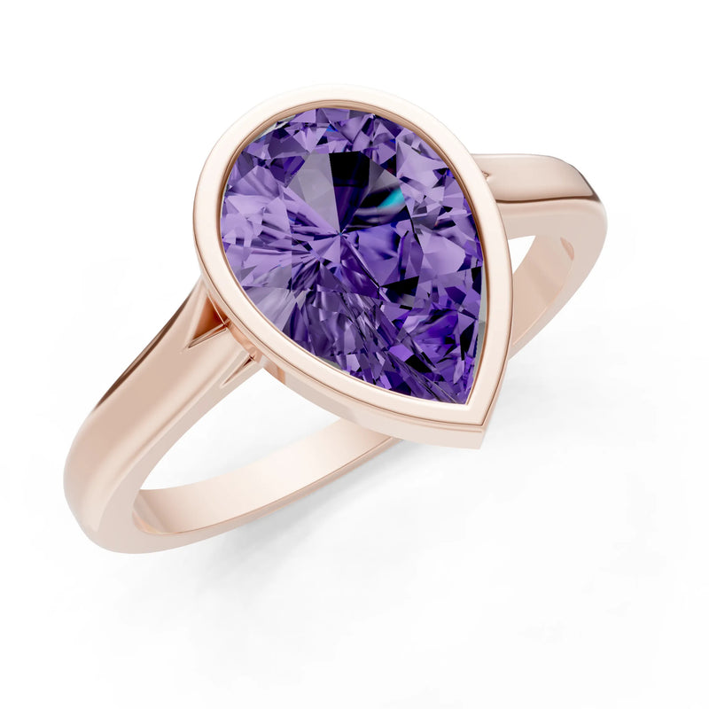 Amethyst Pear Shape Bezel Set Solitaire Ring