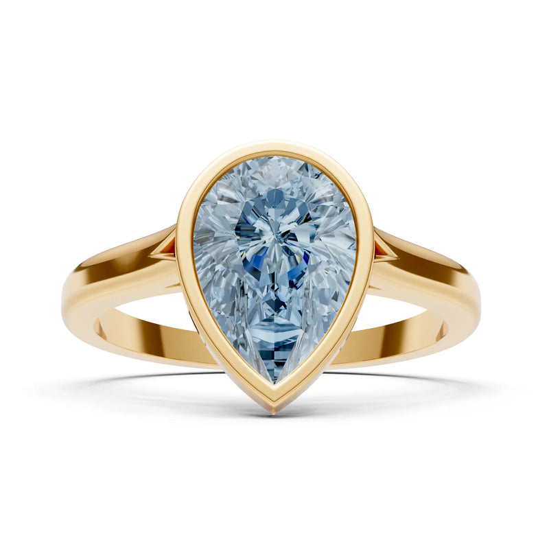 Aquamarine Pear Shape Bezel Set Solitaire Ring