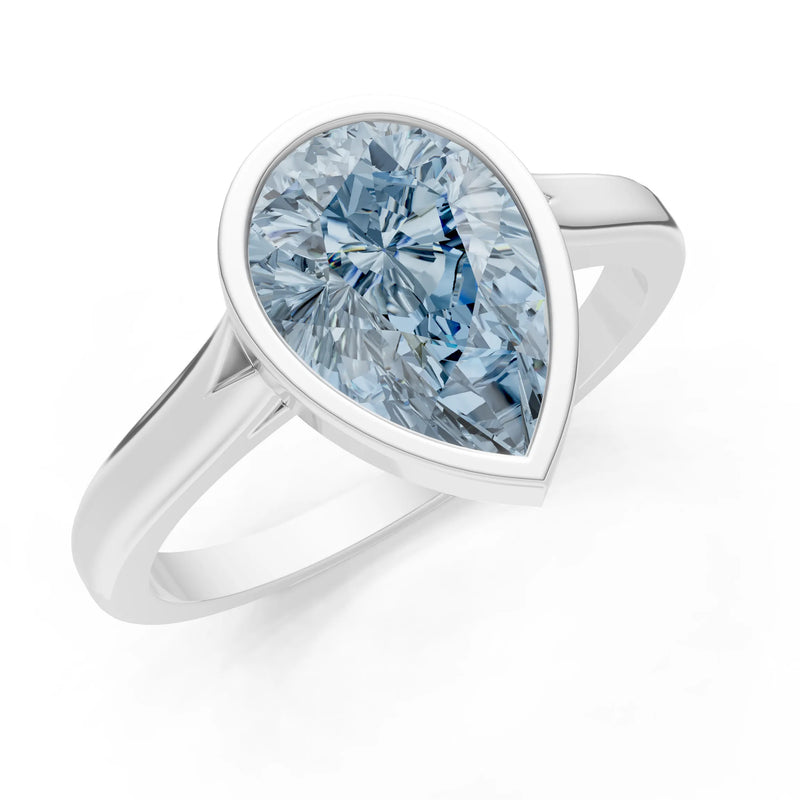 Aquamarine Pear Shape Bezel Set Solitaire Ring