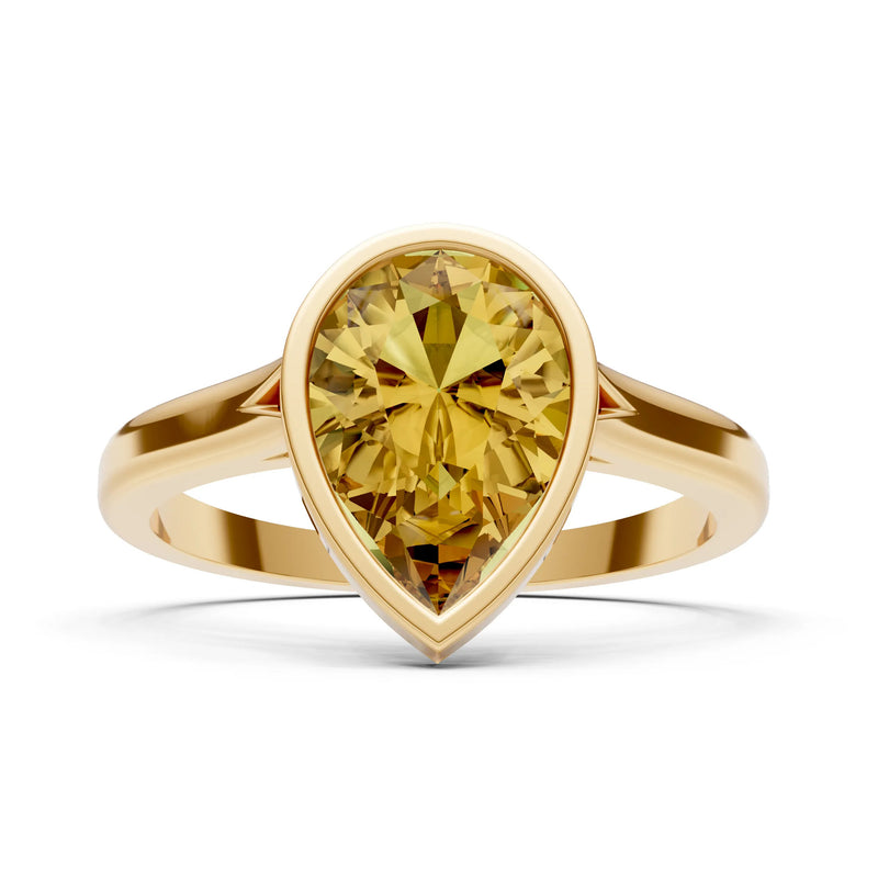 Citrine Pear Shape Bezel Set Solitaire Ring
