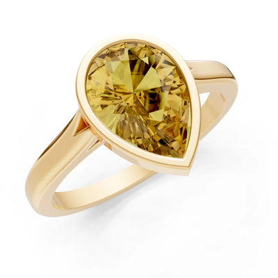 Citrine Pear Shape Bezel Set Solitaire Ring