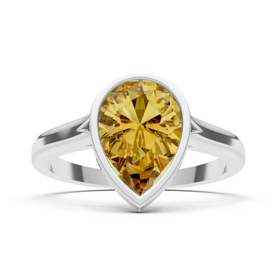 Citrine Pear Shape Bezel Set Solitaire Ring