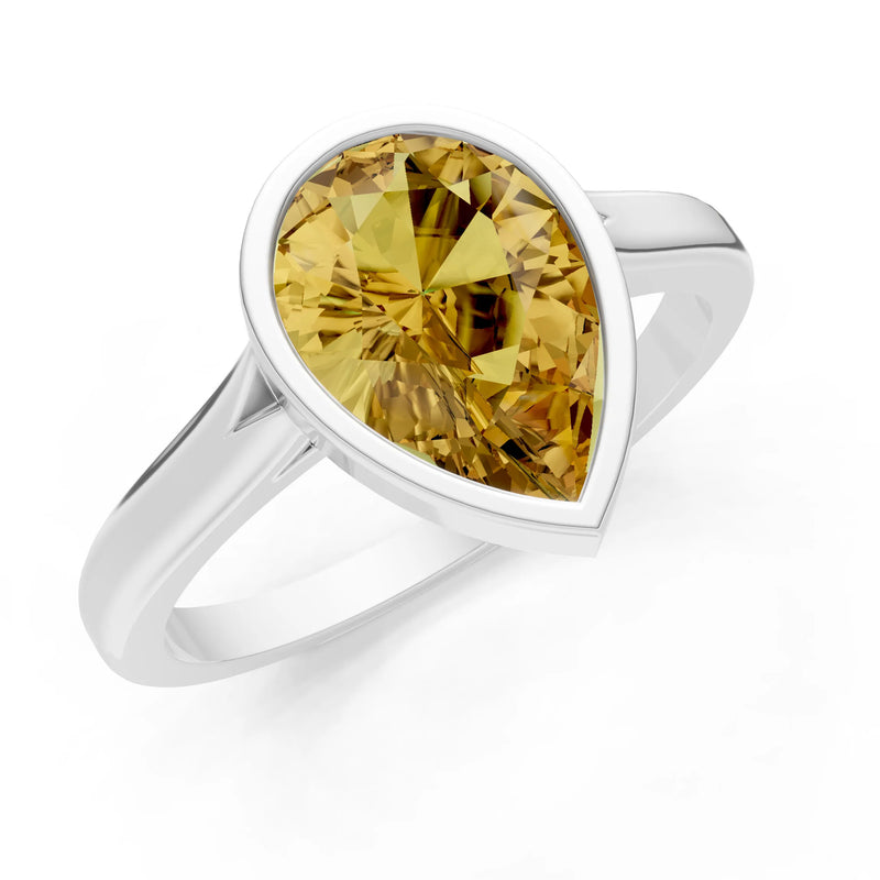 Citrine Pear Shape Bezel Set Solitaire Ring