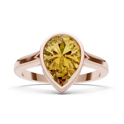 Citrine Pear Shape Bezel Set Solitaire Ring
