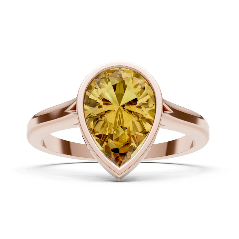 Citrine Pear Shape Bezel Set Solitaire Ring