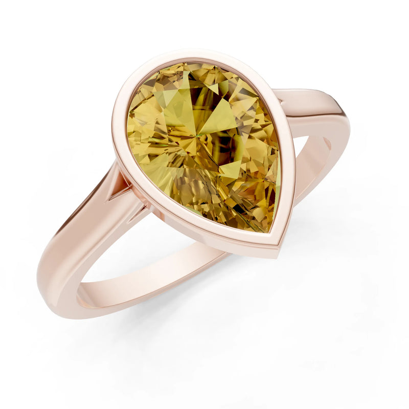 Citrine Pear Shape Bezel Set Solitaire Ring