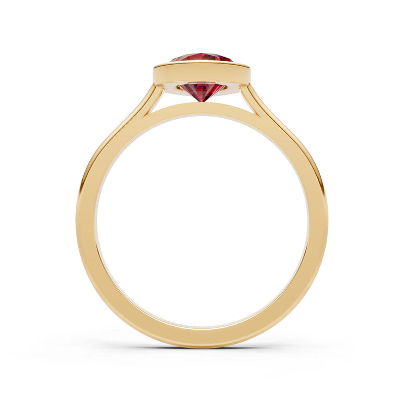 Garnet Pear Shape Bezel Set Solitaire Ring