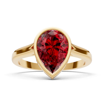 Garnet Pear Shape Bezel Set Solitaire Ring