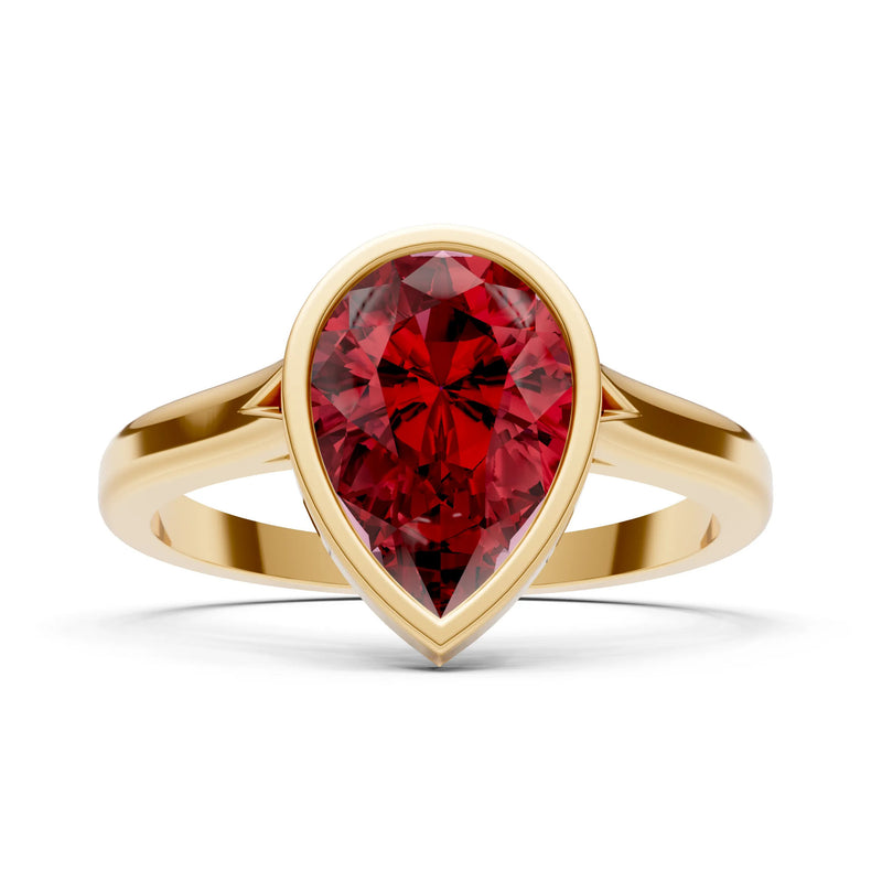 Garnet Pear Shape Bezel Set Solitaire Ring