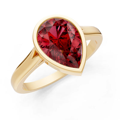 Garnet Pear Shape Bezel Set Solitaire Ring