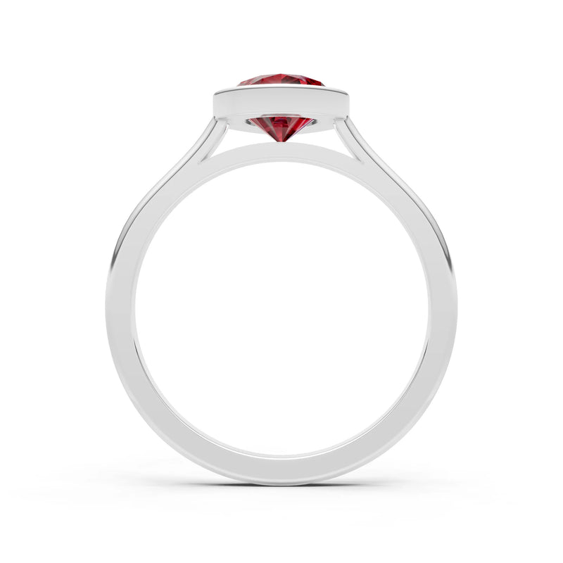 Garnet Pear Shape Bezel Set Solitaire Ring