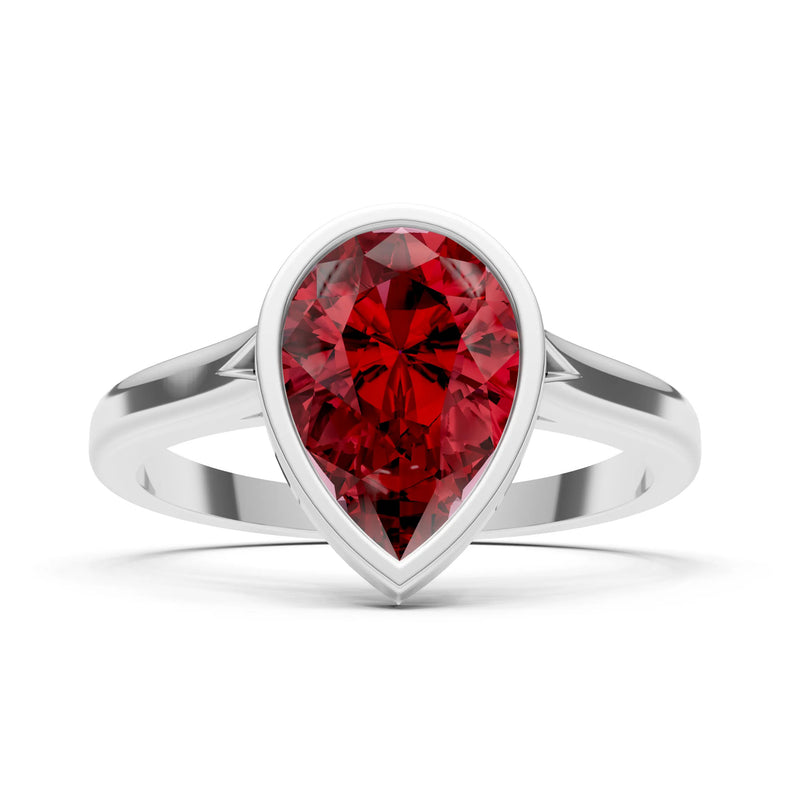 Garnet Pear Shape Bezel Set Solitaire Ring
