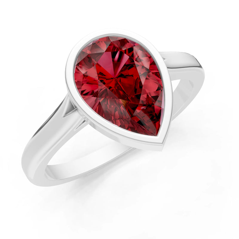 Garnet Pear Shape Bezel Set Solitaire Ring