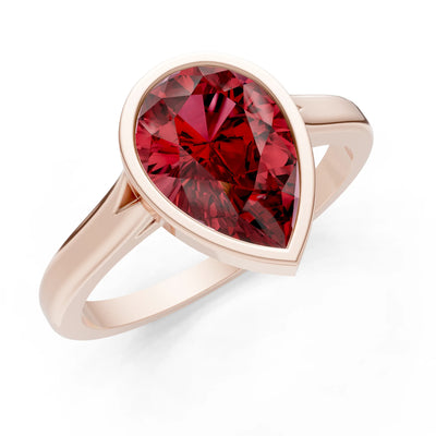 Garnet Pear Shape Bezel Set Solitaire Ring
