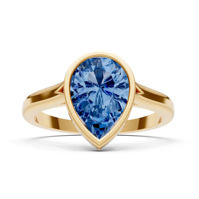 London Blue Topaz Pear Shape Bezel Set Solitaire Ring
