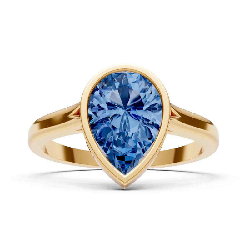 London Blue Topaz Pear Shape Bezel Set Solitaire Ring