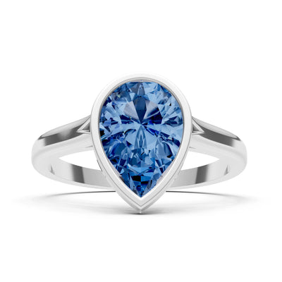 London Blue Topaz Pear Shape Bezel Set Solitaire Ring
