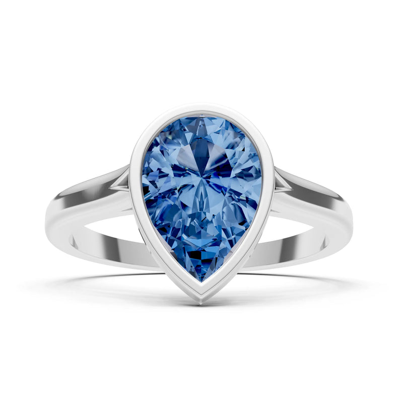 London Blue Topaz Pear Shape Bezel Set Solitaire Ring