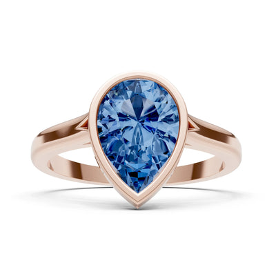 London Blue Topaz Pear Shape Bezel Set Solitaire Ring