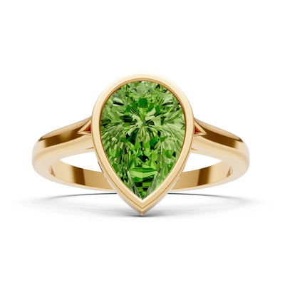 Peridot Pear Shape Bezel Set Solitaire Ring