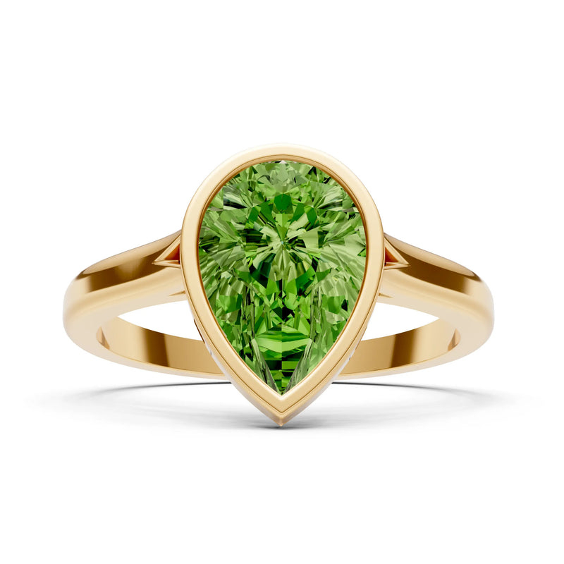 Peridot Pear Shape Bezel Set Solitaire Ring