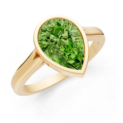Peridot Pear Shape Bezel Set Solitaire Ring