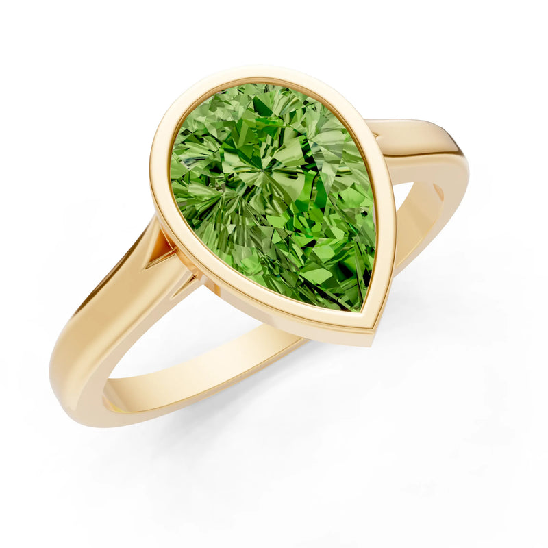 Peridot Pear Shape Bezel Set Solitaire Ring