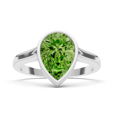 Peridot Pear Shape Bezel Set Solitaire Ring