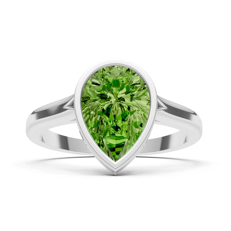 Peridot Pear Shape Bezel Set Solitaire Ring