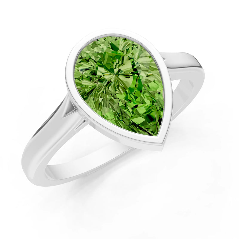 Peridot Pear Shape Bezel Set Solitaire Ring