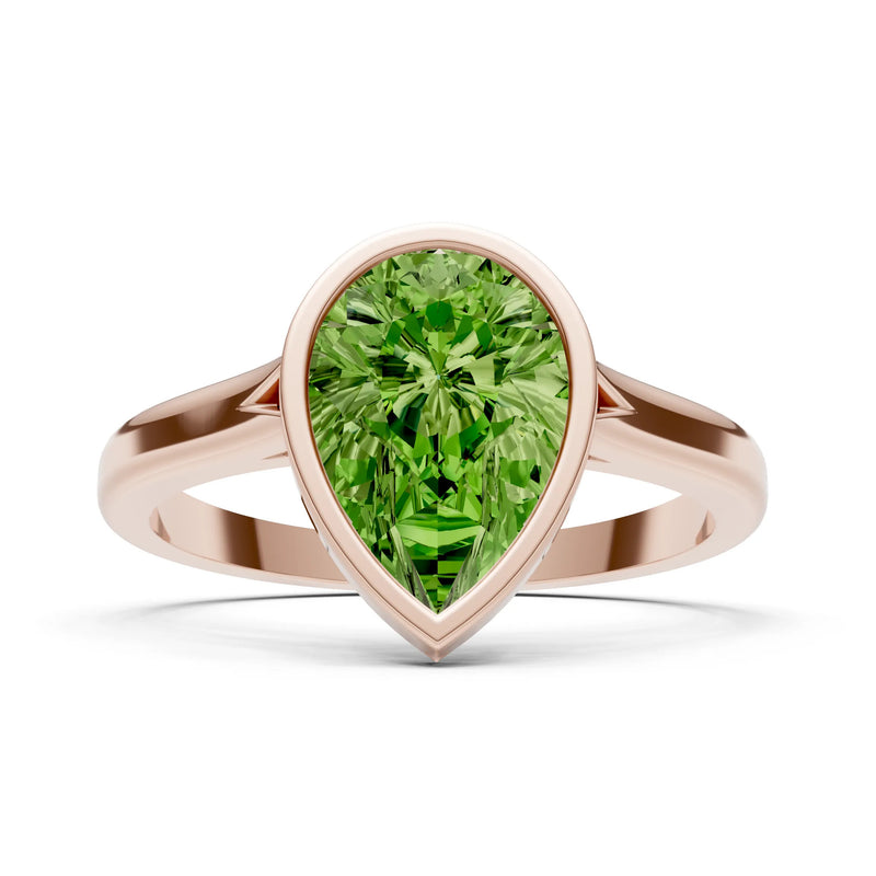 Peridot Pear Shape Bezel Set Solitaire Ring