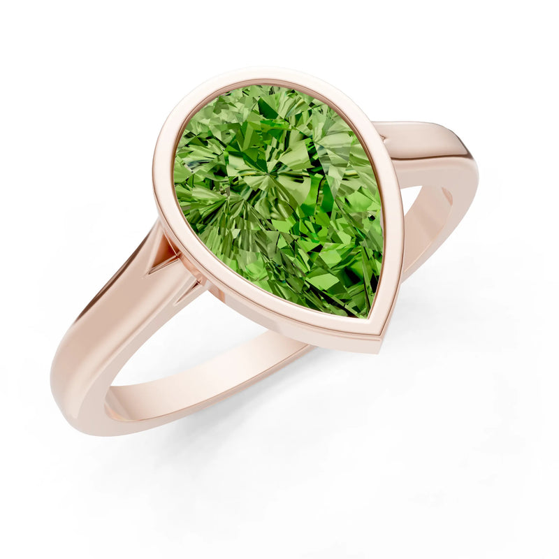Peridot Pear Shape Bezel Set Solitaire Ring