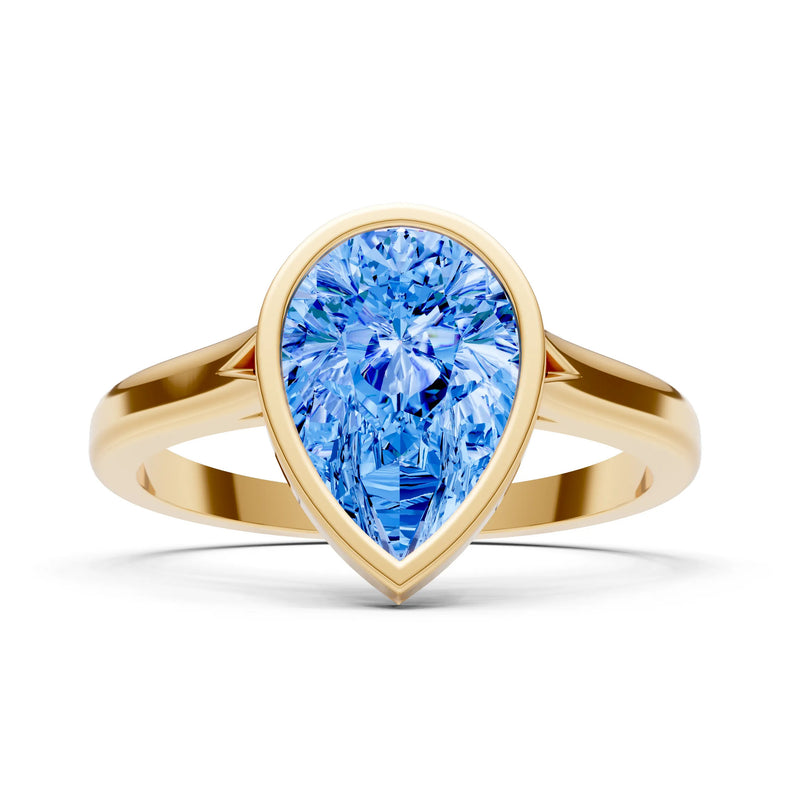 Swiss Blue Topaz Pear Shape Bezel Set Solitaire Ring