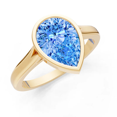 Swiss Blue Topaz Pear Shape Bezel Set Solitaire Ring