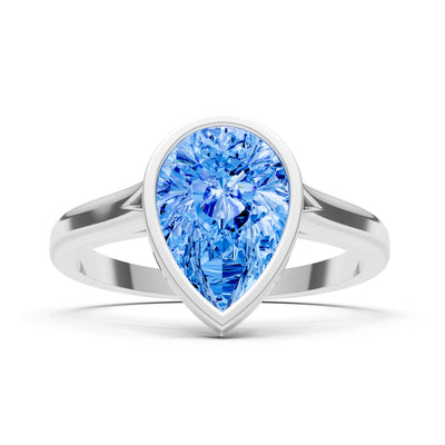 Swiss Blue Topaz Pear Shape Bezel Set Solitaire Ring