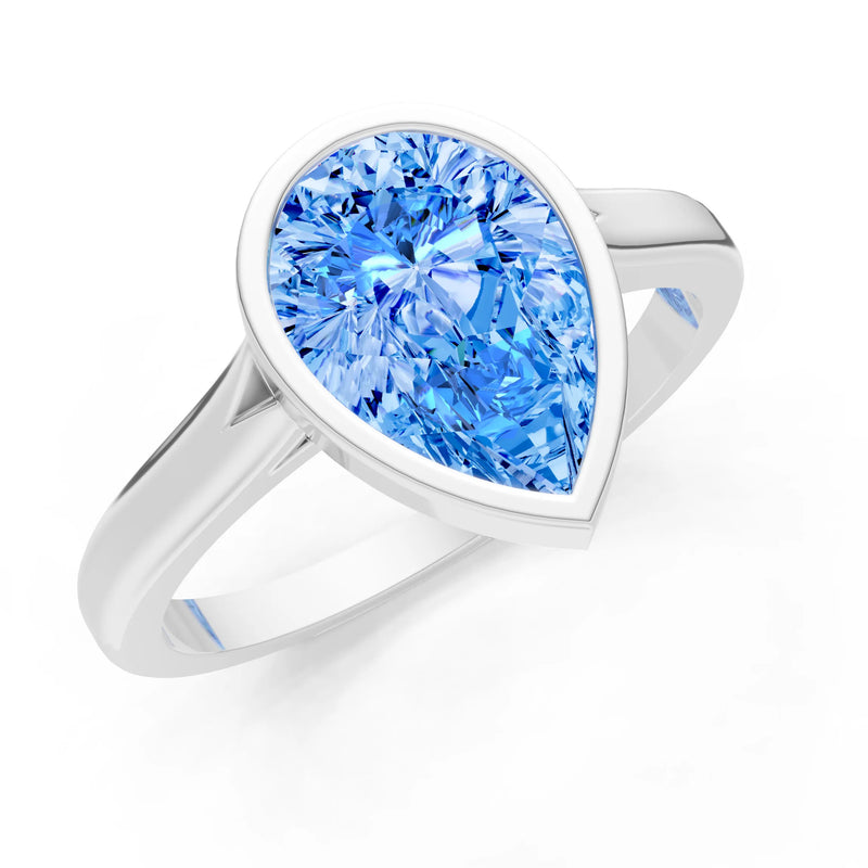Swiss Blue Topaz Pear Shape Bezel Set Solitaire Ring