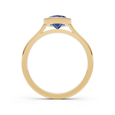 Blue Sapphire Pear Shape Bezel Set Solitaire Ring
