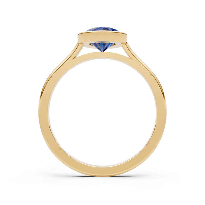 Blue Sapphire Pear Shape Bezel Set Solitaire Ring